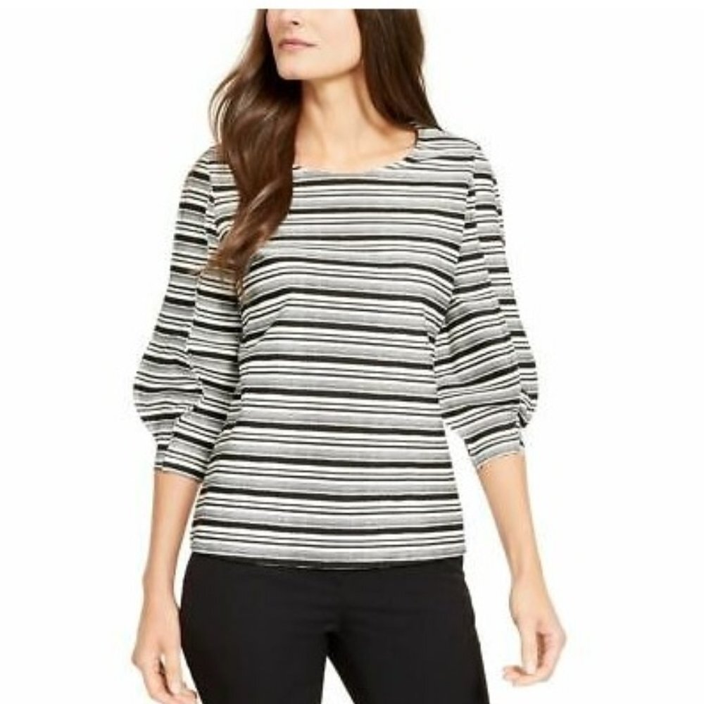Alfani Striped Balloon-Sleeve Top